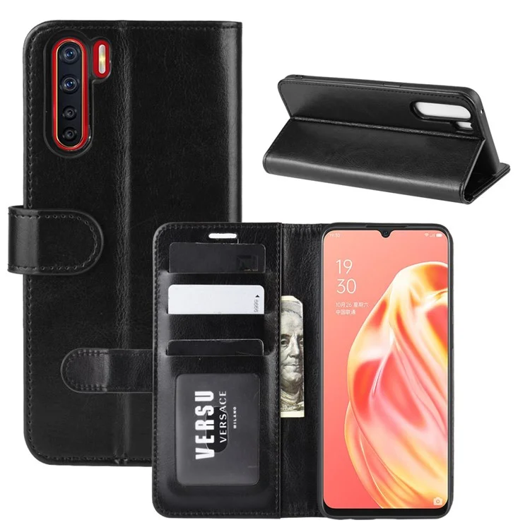 Crazy Horse Wallet Leather Magnetic Phone Cover for OPPO A91 / F15 - Black