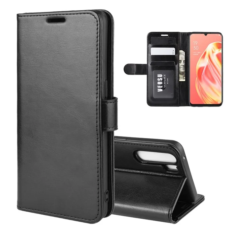 Crazy Horse Wallet Leather Magnetic Phone Cover for OPPO A91 / F15 - Black