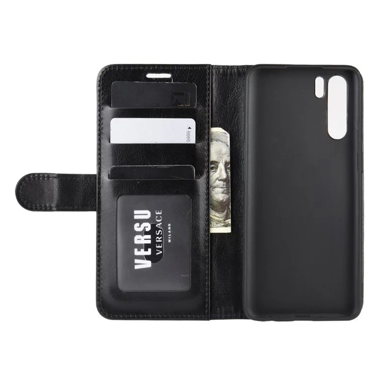 Crazy Horse Wallet Leather Magnetic Phone Cover for OPPO A91 / F15 - Black