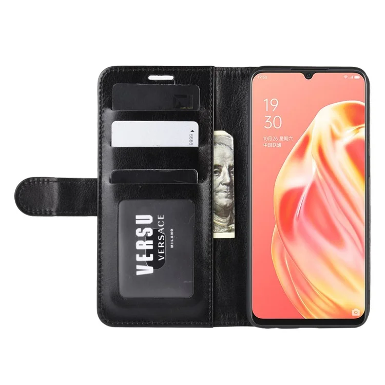Crazy Horse Wallet Leather Magnetic Phone Cover for OPPO A91 / F15 - Black