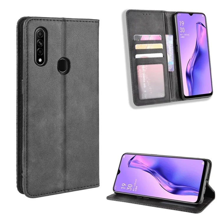 Étui de téléphone portefeuille en cuir style vintage pour Oppo A8/A31 (2020) - Noir