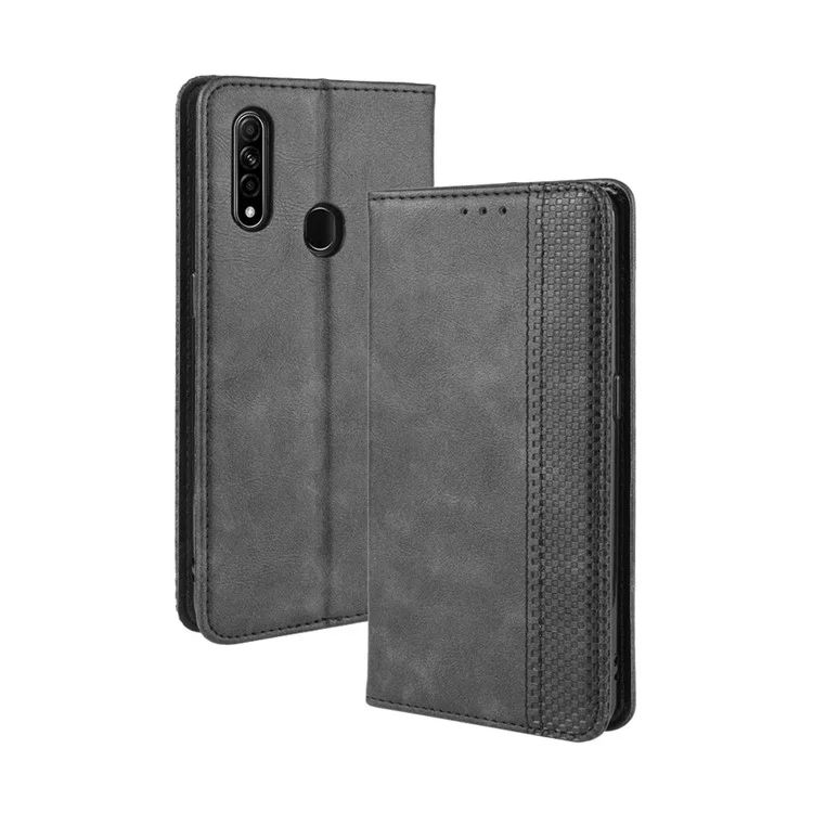 Étui de téléphone portefeuille en cuir style vintage pour Oppo A8/A31 (2020) - Noir