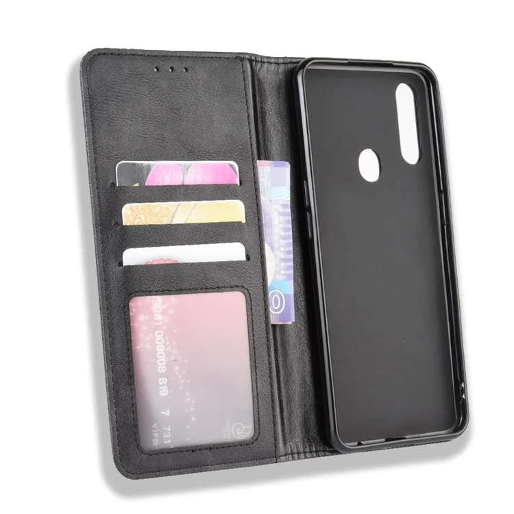 Étui de téléphone portefeuille en cuir style vintage pour Oppo A8/A31 (2020) - Noir