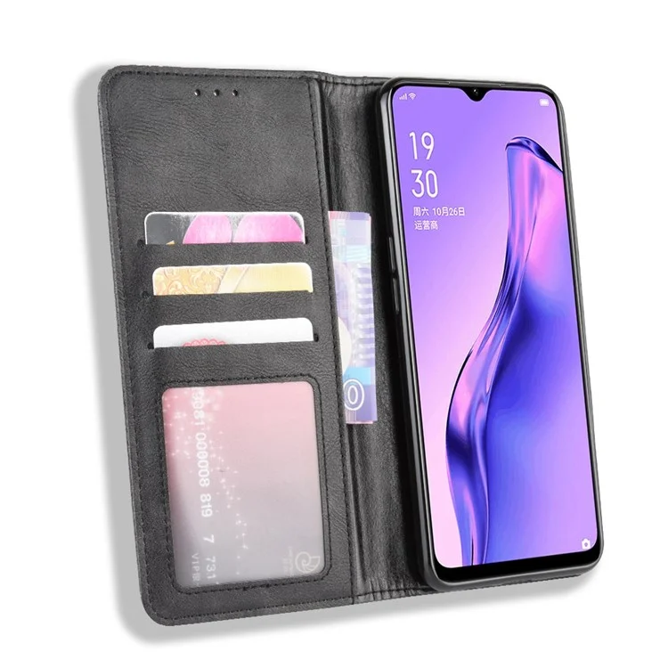 Étui de téléphone portefeuille en cuir style vintage pour Oppo A8/A31 (2020) - Noir