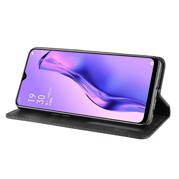 Étui de téléphone portefeuille en cuir style vintage pour Oppo A8/A31 (2020) - Noir