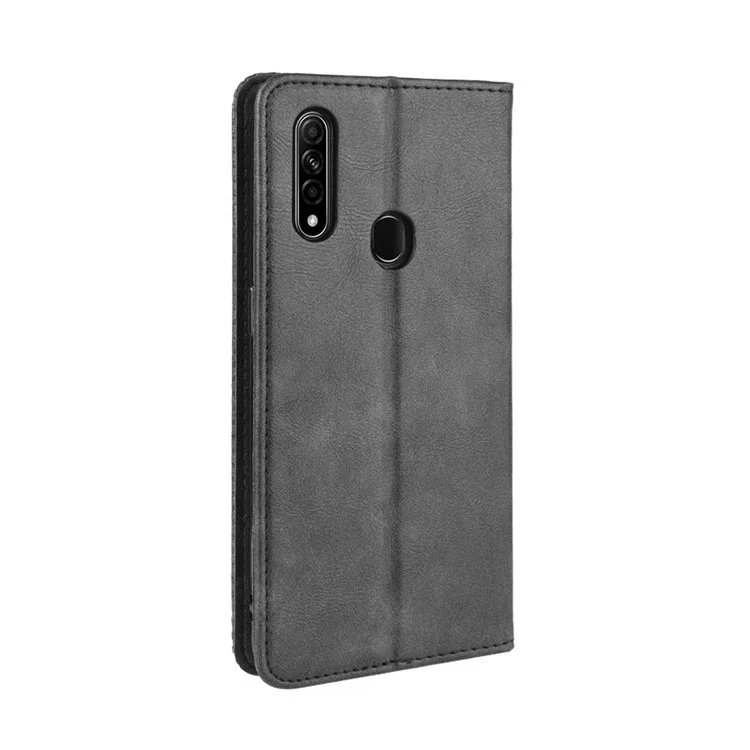 Étui de téléphone portefeuille en cuir style vintage pour Oppo A8/A31 (2020) - Noir