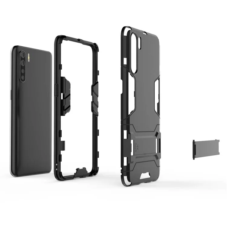 Cool Guard Hybrid PC + TPU Guscio Telefono con Supporto per OPPO A91/F15 - Nero
