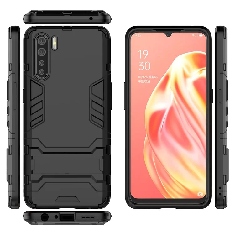 Cool Guard Hybrid PC + TPU Guscio Telefono con Supporto per OPPO A91/F15 - Nero