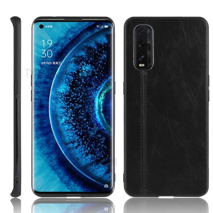 Capa de Telefone Híbrida de PC Revestida de Couro PU para Oppo Find X2 - Preta