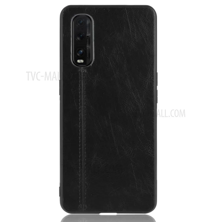 Capa de Telefone Híbrida de PC Revestida de Couro PU para Oppo Find X2 - Preta