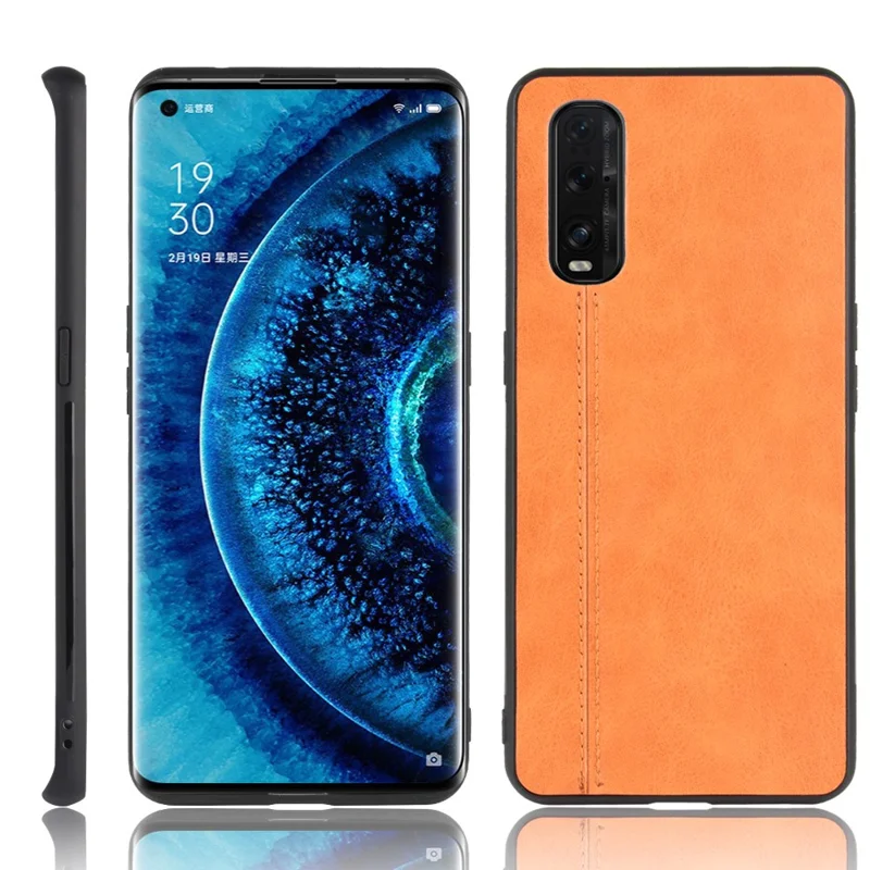 PU Leather Coated PC + TPU Hybrid Phone Case for Oppo Find X2 - Yellow