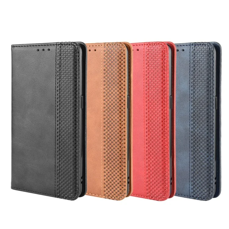Vintage -stil Magnetischer Leder -brieftasche Telefonabdeckung Für Oppo A91/F15 - Schwarz