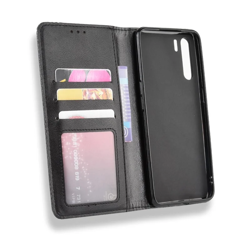 Vintage -stil Magnetischer Leder -brieftasche Telefonabdeckung Für Oppo A91/F15 - Schwarz