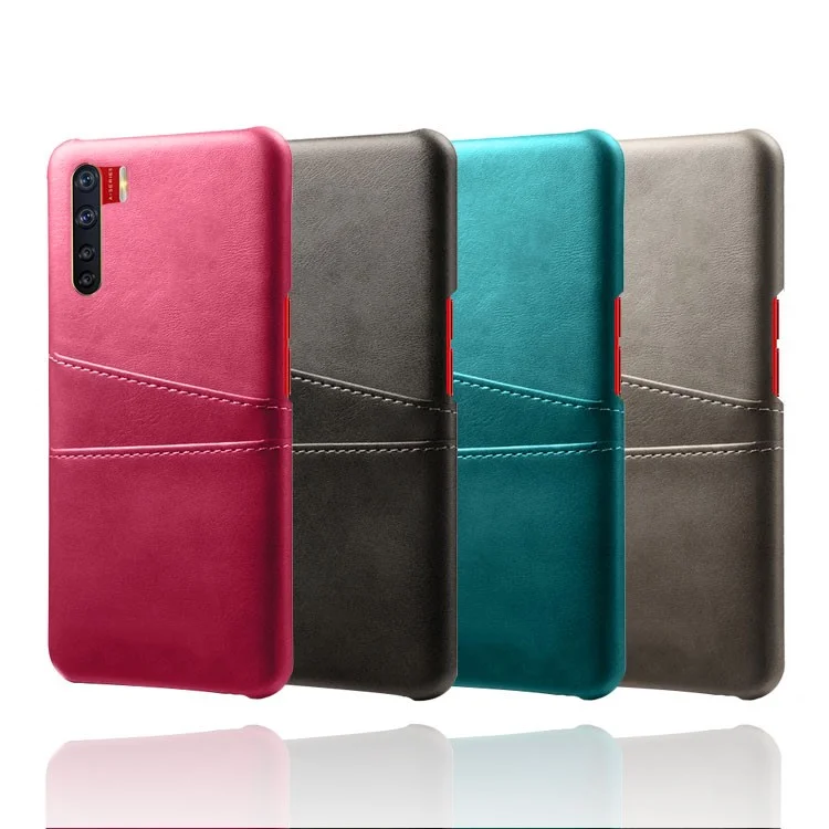 KSQ with Double Card Slots PU Leather Coated PC Shell for Oppo A91/F15 - Black