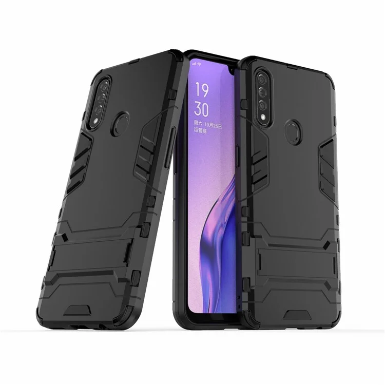 Cool Guard PC + Custodia Ibrida TPU Con Cavalletto Per Oppo A8 / Oppo A31 (2020) - Nero