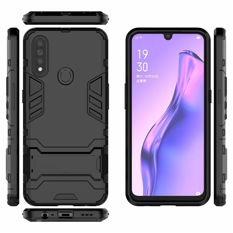 Cool Guard PC + Custodia Ibrida TPU Con Cavalletto Per Oppo A8 / Oppo A31 (2020) - Nero