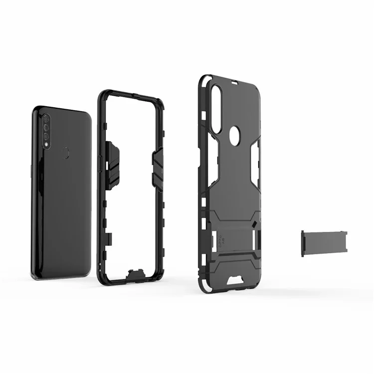 Cool Guard PC + Custodia Ibrida TPU Con Cavalletto Per Oppo A8 / Oppo A31 (2020) - Nero