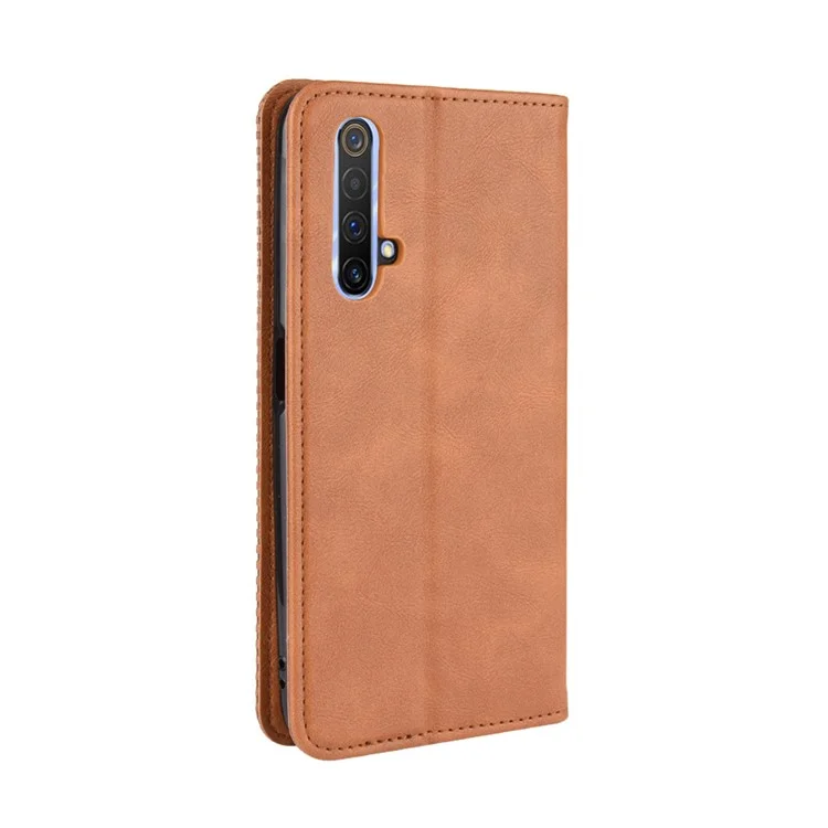 Vintage Style Leather Wallet Case for Realme X50 5G - Brown