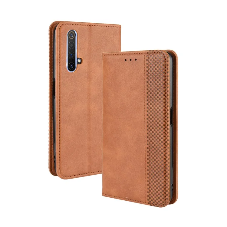 Vintage Style Leather Wallet Case for Realme X50 5G - Brown
