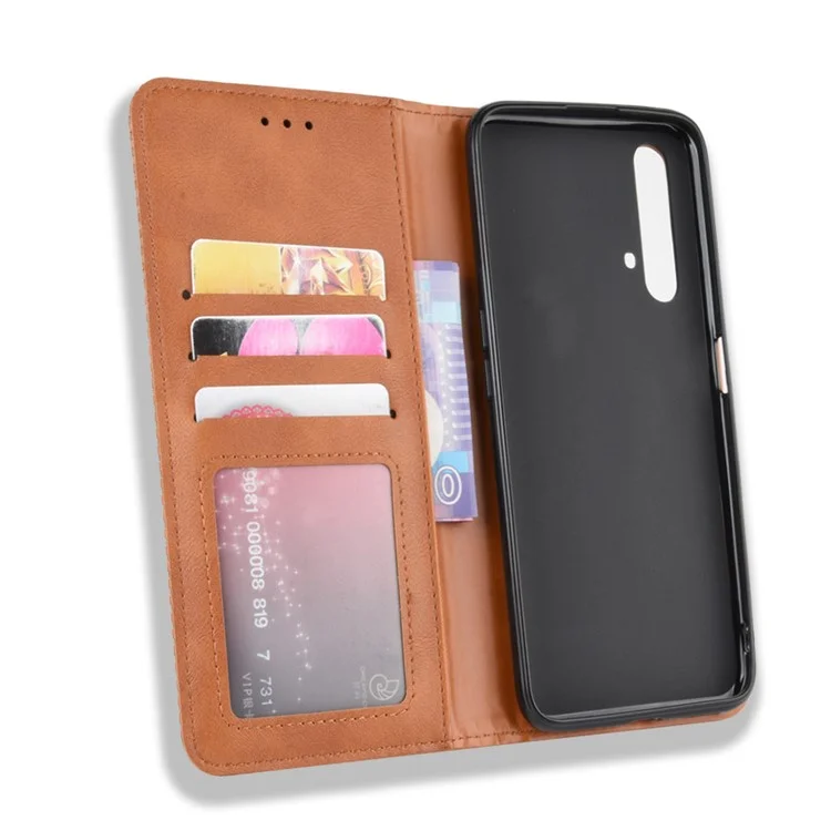 Vintage Style Leather Wallet Case for Realme X50 5G - Brown