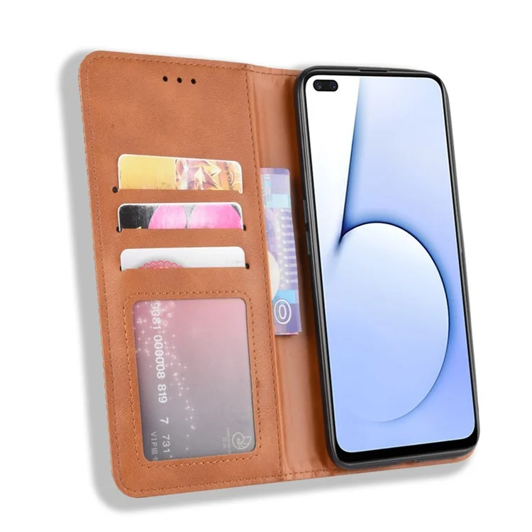 Vintage Style Leather Wallet Case for Realme X50 5G - Brown