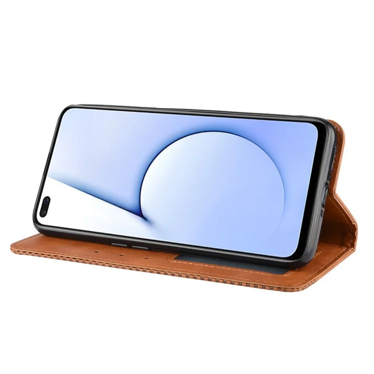 Vintage Style Leather Wallet Case for Realme X50 5G - Brown
