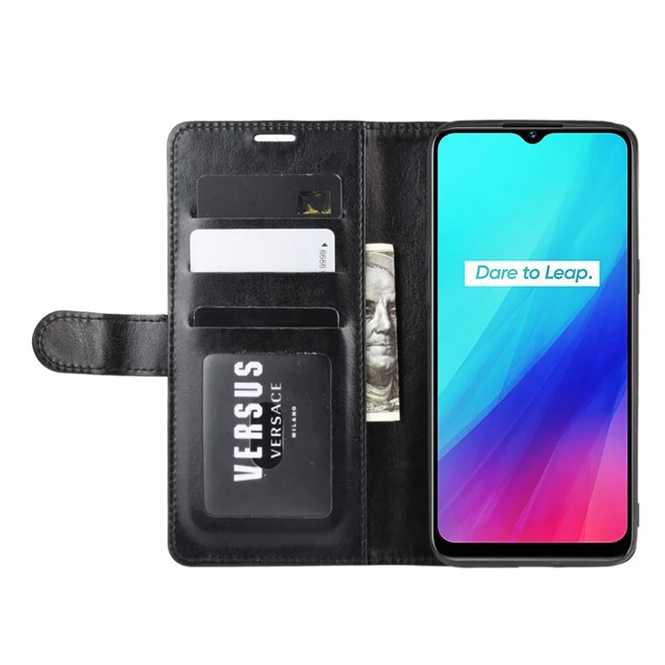 Crazy Horse Surface Leather Wallet Case for Realme 5 / Realme C3 (3 Cameras) - Black