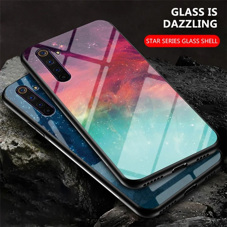 Starry Sky Padrão De Vidro Temperado + PC + TPU Combo Shell Para Realme 6 Pro - Céu Colorido