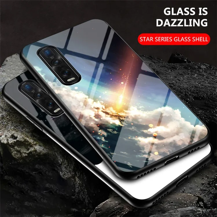 Étui de protection en verre trempé + PC + TPU pour Oppo Find X2 Pro - Ciel étoilé lumineux