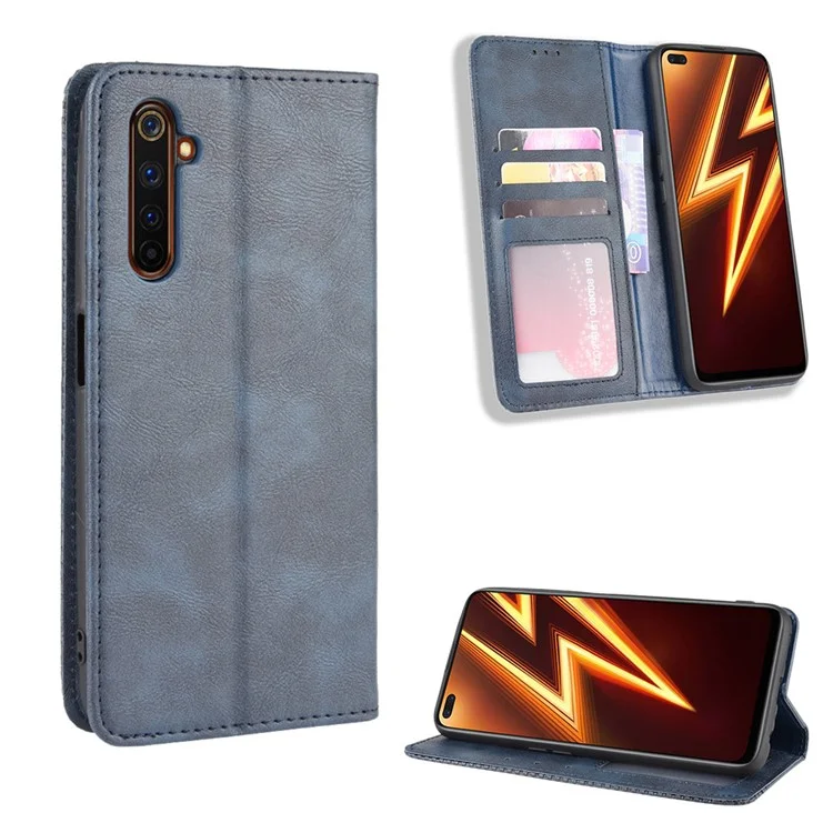 Para Realme X50 Pro 5G Vintage Leather Auto-absorbed Protection Case con Cartera Soporte - Azul