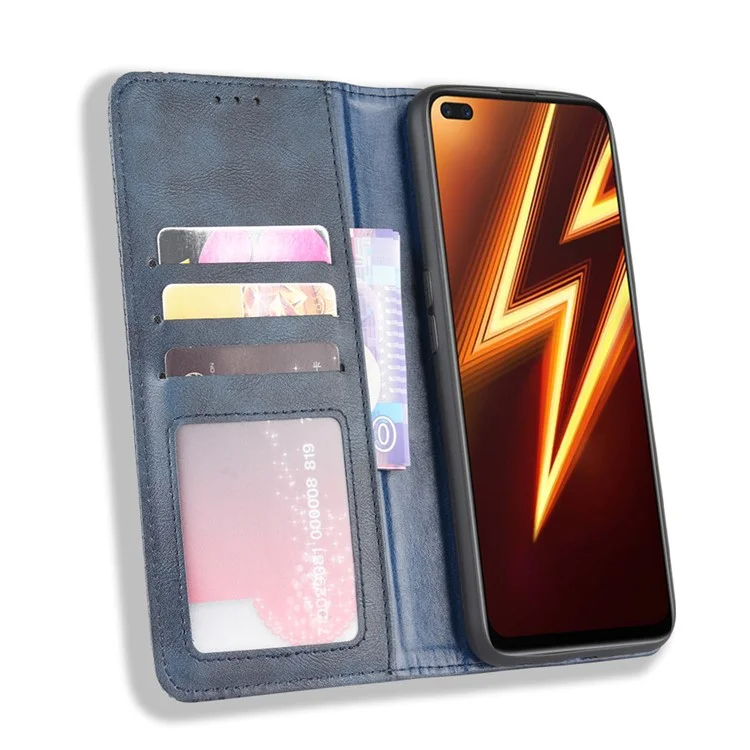 Para Realme X50 Pro 5G Vintage Leather Auto-absorbed Protection Case con Cartera Soporte - Azul