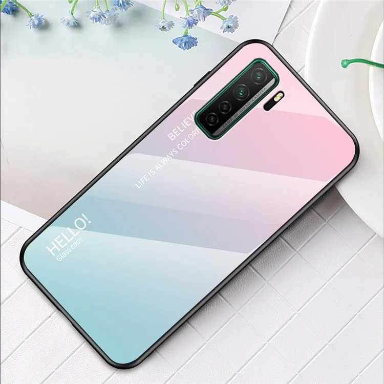 Custodia per cellulare in vetro temperato a colori sfumati + PC + TPU per Huawei nova 7 SE/P40 lite 5G - Rosa / Blu