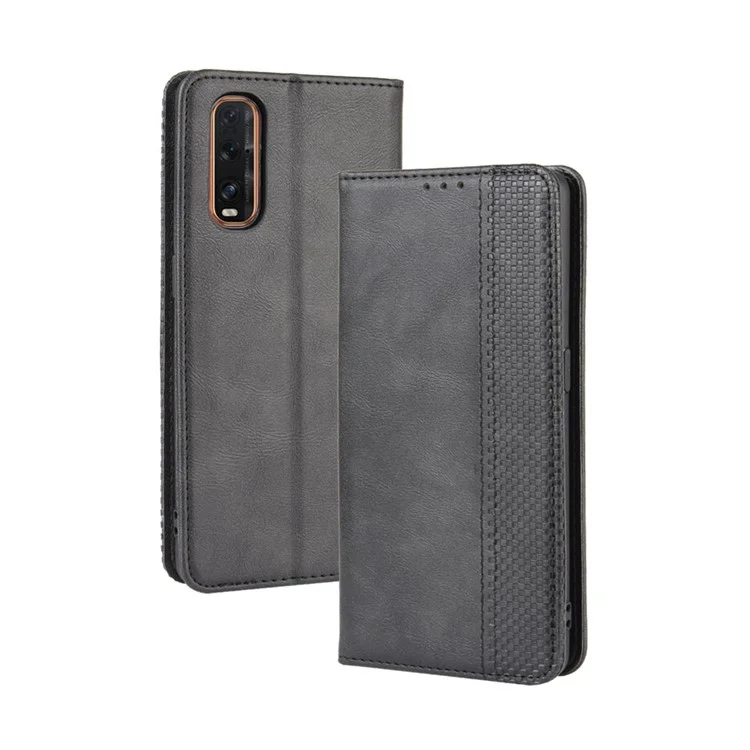 Funda de Cubierta de Billetera de Cuero de Estilo Vintage Para Oppo Find X2 - Negro