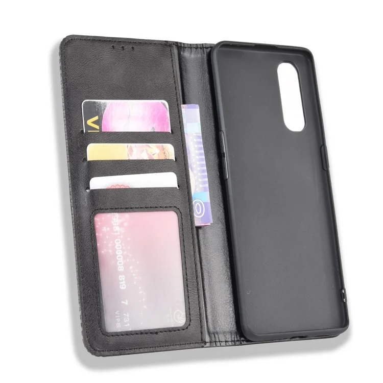 Funda de Cubierta de Billetera de Cuero de Estilo Vintage Para Oppo Find X2 - Negro