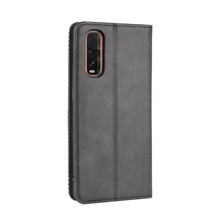 Funda de Cubierta de Billetera de Cuero de Estilo Vintage Para Oppo Find X2 - Negro