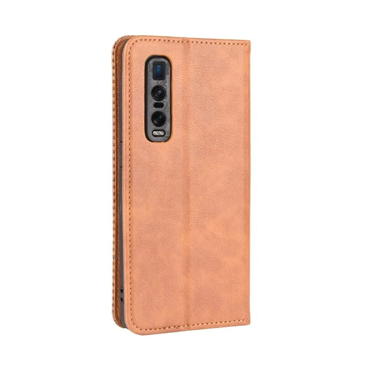 Vintage Style Leather Wallet Case for Oppo Find X2 Pro - Brown