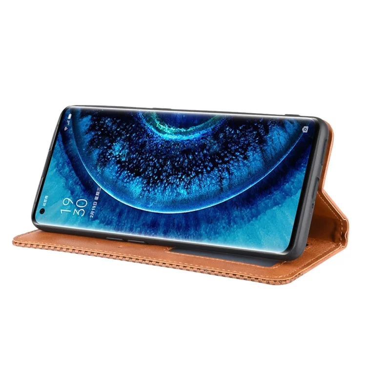 Vintage Style Leather Wallet Case for Oppo Find X2 Pro - Brown