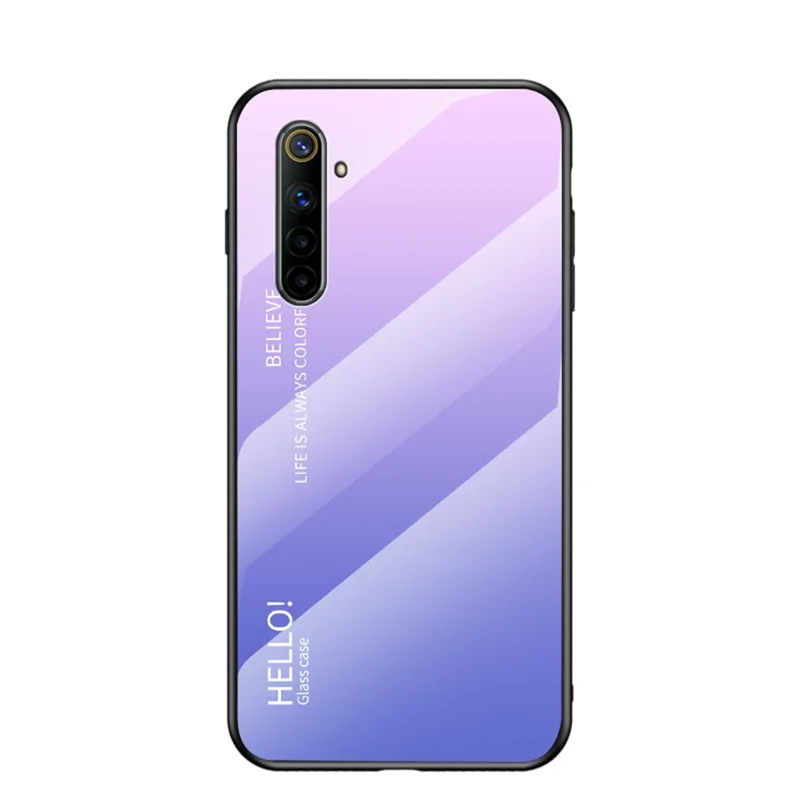 Gradient Color Tempered Glass + PC + TPU Hybrid Case for Realme 6 - Pink / Purple
