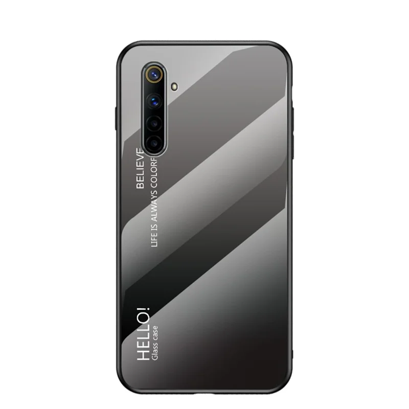 Gradient Color Tempered Glass + PC + TPU Hybrid Case for Realme 6 - Grey / Black