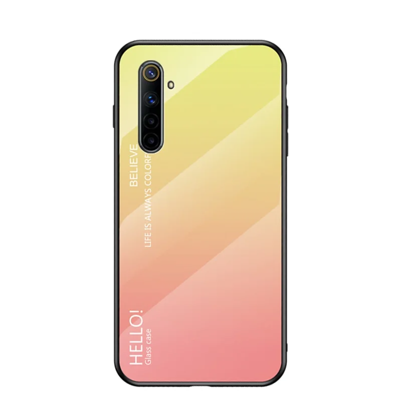 Gradient Color Tempered Glass + PC + TPU Hybrid Case for Realme 6 - Yellow / Pink