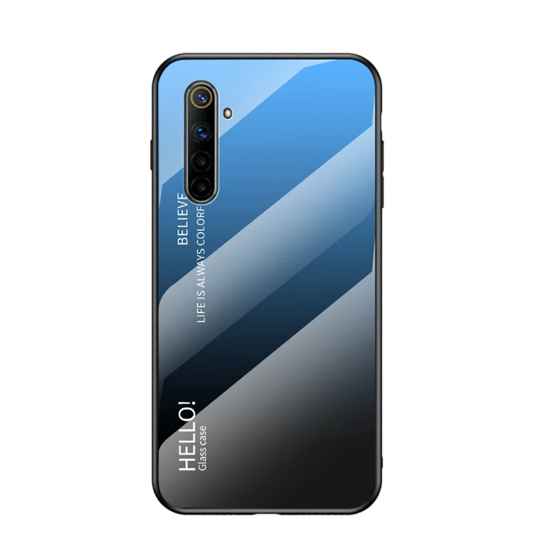 Caso híbrido de vidrio templado + PC + TPU de color degradado para Realme 6 - Azul / Negro