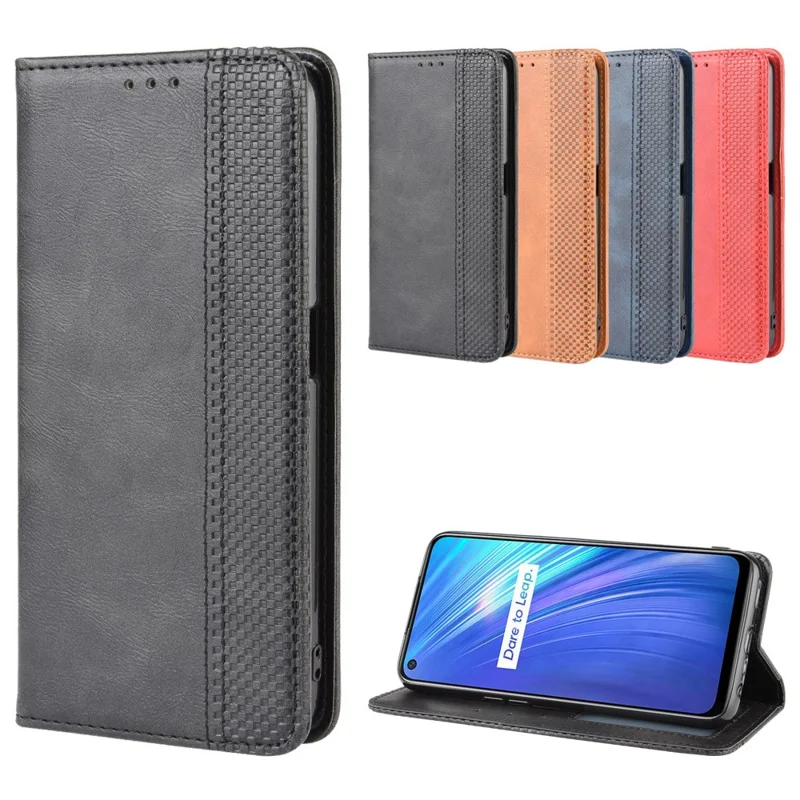 Magnetic Retro Leather with Wallet Shell for Realme 6 - Black