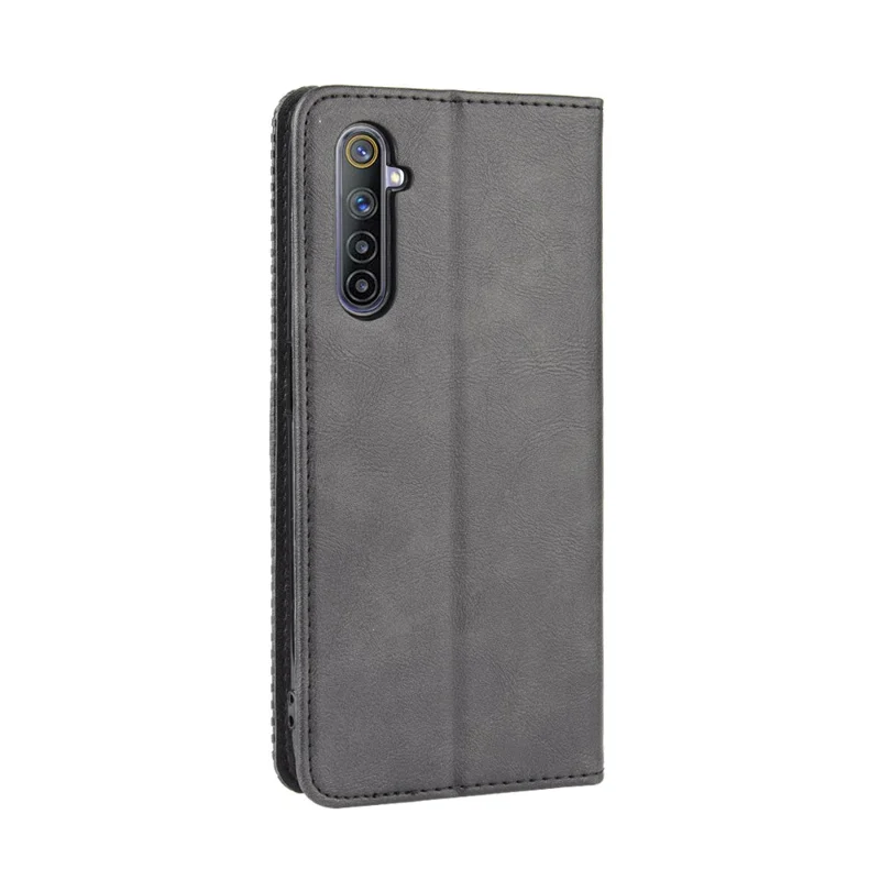 Magnetic Retro Leather with Wallet Shell for Realme 6 - Black