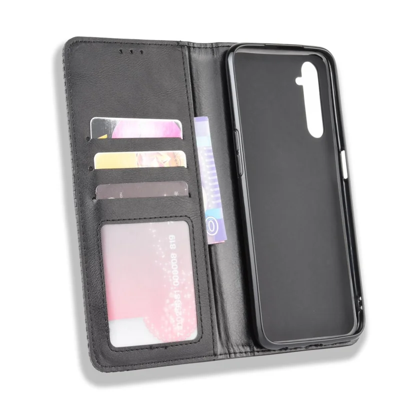 Magnetic Retro Leather with Wallet Shell for Realme 6 - Black