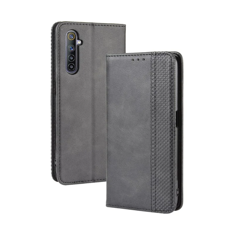 Magnetic Retro Leather with Wallet Shell for Realme 6 - Black