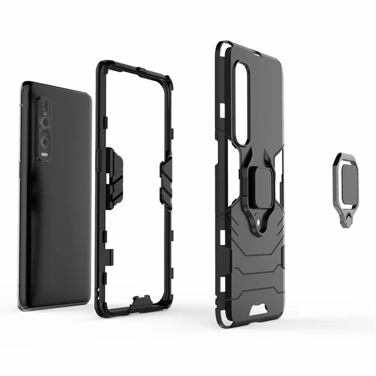 Mit Cool Guard Ring Holder Kickstand PC+TPU Cover für Oppo Find X2 Pro - Schwarz