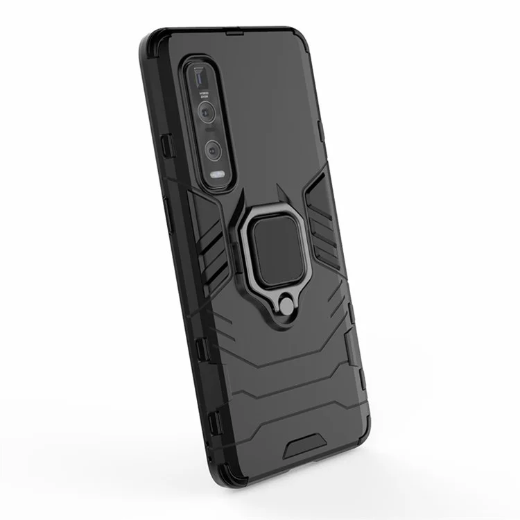 Mit Cool Guard Ring Holder Kickstand PC+TPU Cover für Oppo Find X2 Pro - Schwarz