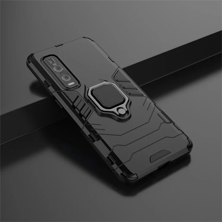 Mit Cool Guard Ring Holder Kickstand PC+TPU Cover für Oppo Find X2 Pro - Schwarz