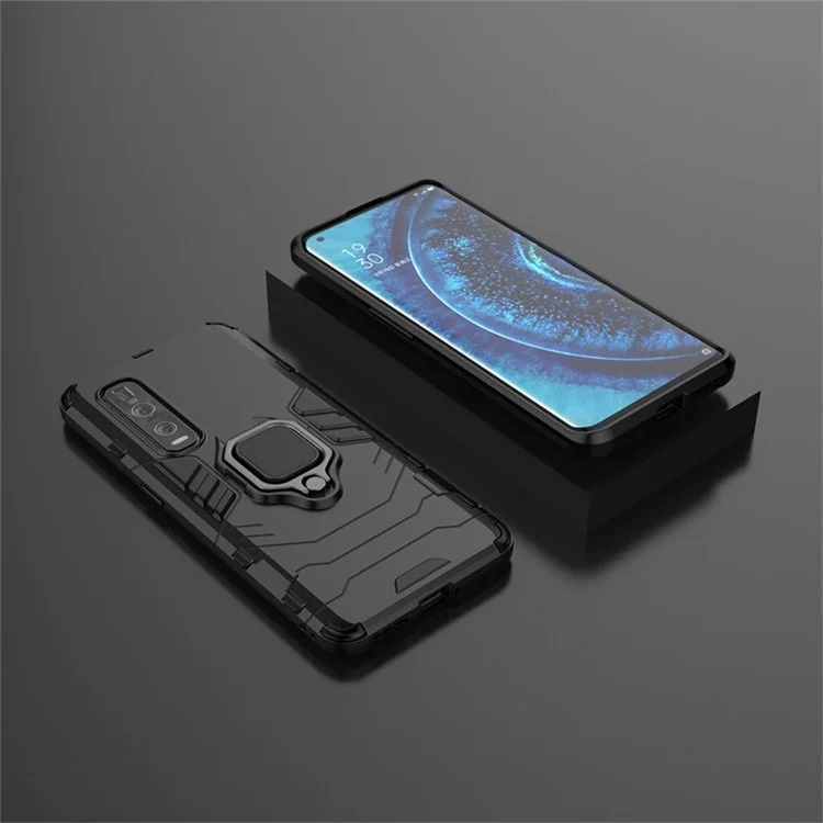 Mit Cool Guard Ring Holder Kickstand PC+TPU Cover für Oppo Find X2 Pro - Schwarz