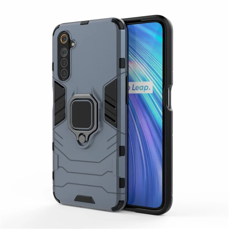 Suporte de Anel de Proteção Legal Kickstand PC+TPU Cover para Realme 6 - Azul